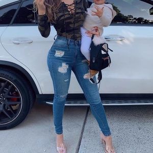 High Waisted Distressed Fashion Nova Jeans NWT